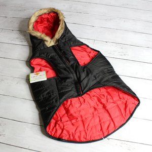 Outdoor Dog Puffer Jacket Size XS Red Black Quilted Winter Coat Hooded